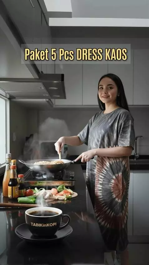 AI Video from prompt: stirring fried rice, smiling looking at the came