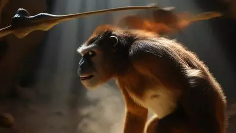 AI Video from prompt: A cinematic 9:16 video of an anthropomorphic ape