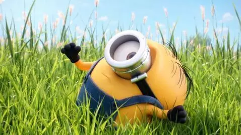 AI Video from prompt: Slow motion scene. A Minion slowly rolls onto it