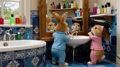 AI Video from prompt: Два милых пушистых светло-коричневых мини-зайца 