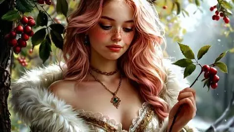 AI Video from prompt: girl eat the snowberry