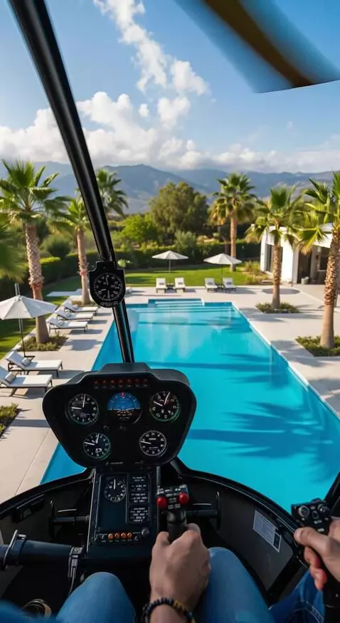 AI Video from prompt: Это вид глазами пилота вертолета который выпрыги