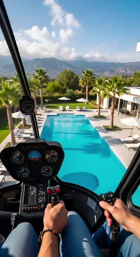 AI Video from prompt: Это вид глазами пилота вертолета который выпрыги