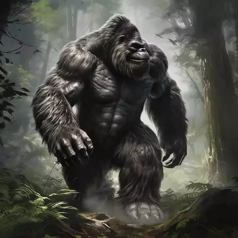 AI Video from prompt: the jungle king walks around and looks at his su