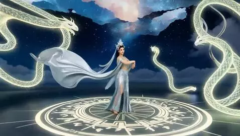 AI Video from prompt: A surreal ritual under a star-split sky. A dance