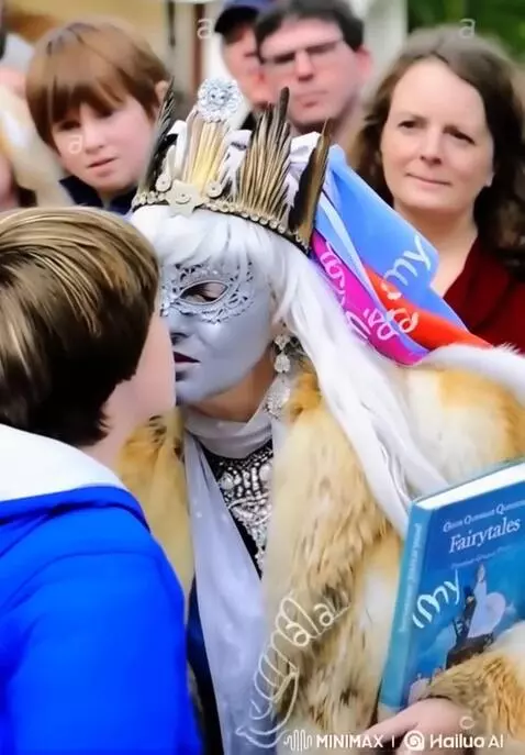 AI Video from prompt: Пятидесятилетняя снежная королева целуется с юно