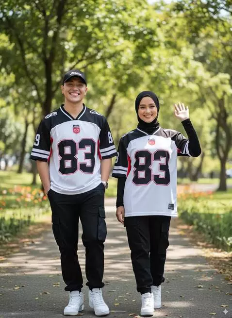 AI Video from prompt: Kedua model tersebut berjalan santai dan terseny