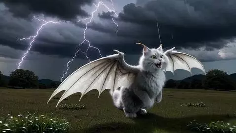 AI Video from prompt: Happy and excited dragon cat like creature with 