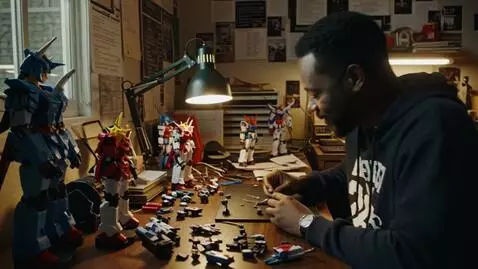 AI Video from prompt: black 30 year old hiphop grunge anime style in h