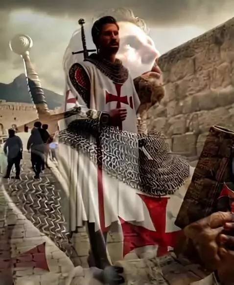 AI Video from prompt: a Knight Templar, in full armour and white cloak