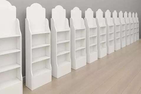 AI Video from prompt: show these cardboard displays left to right to t