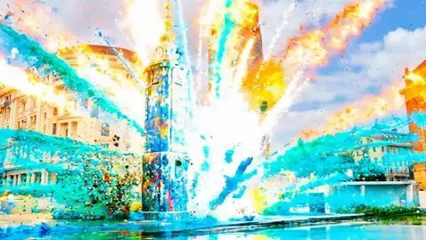 AI Video from prompt: Huge explosion which turns into paint and covers