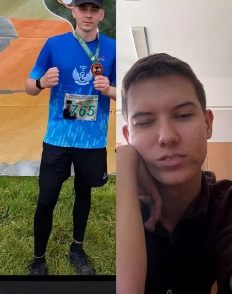 AI Video from prompt: Человек в коричневой рубашке нюхает стопы челове