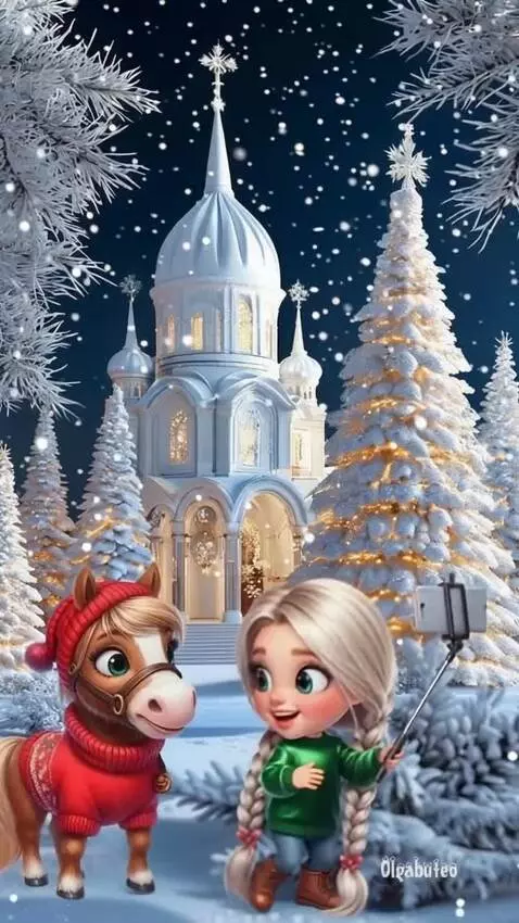 AI Video from prompt: С новым годом! Селфи на улице с конем