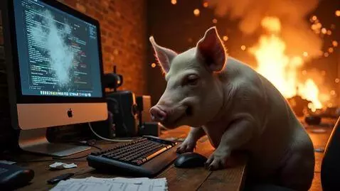 AI Video from prompt: Злая свинья сидит перед монитором и клавиатурой 