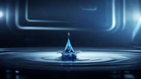 AI Video from prompt: A single, slow-motion water droplet falls from a
