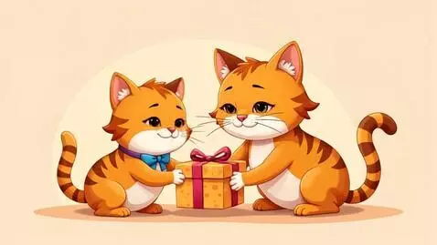 AI Video from prompt: кот делает подарок своей маме. Все в мультяшном 