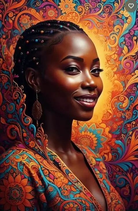 AI Video from prompt: Beautiful African goddess turns and smile to the