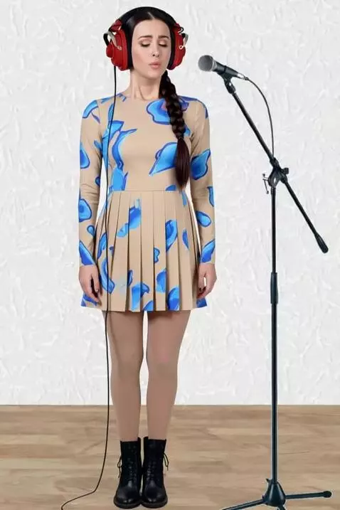 AI Video from prompt: A young woman in a recording studio. He sings se