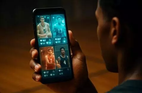 AI Video from prompt: Kid looks at three players on his phone activate