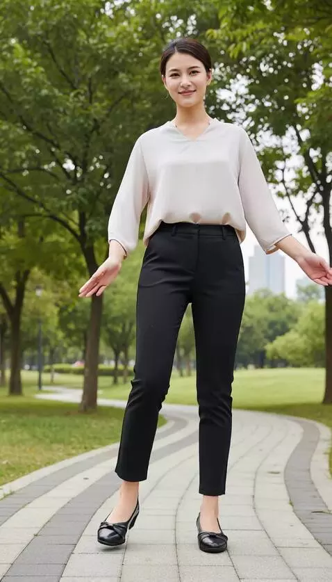 AI Video from prompt: buatkan pergerakan kaki wanita tersebut berpose 