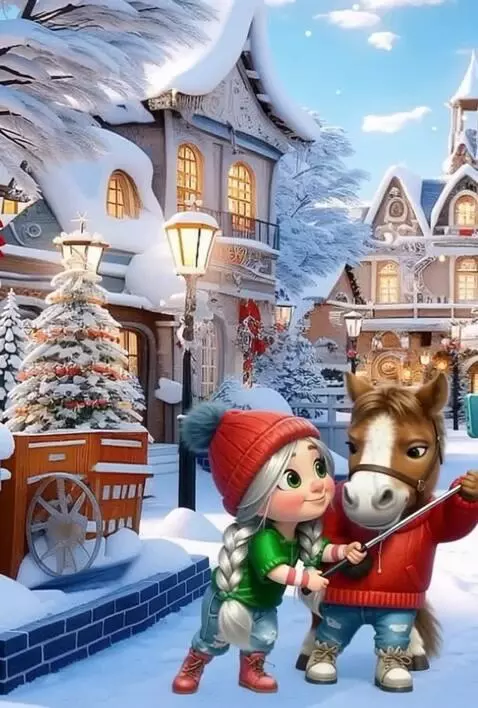 AI Video from prompt: Девушка и лошадь делают селфи