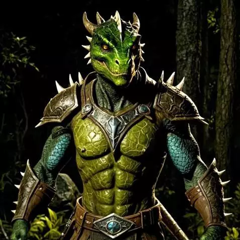 AI Video from prompt: Argonian warrior stands has ground with a sword 
