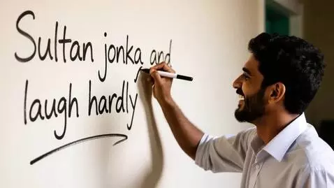 AI Video from prompt: man writing wall sultan jonka  and laugh hardly