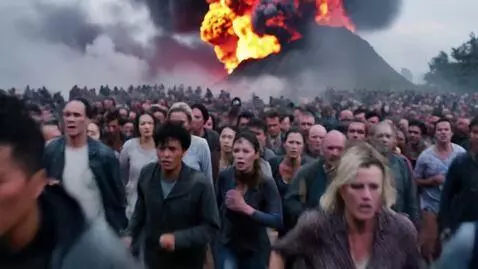 AI Video from prompt: The camera shakes as it captures a stampede of p