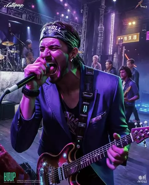 AI Video from prompt: A dynamic cinematic shot of a punk rock musician