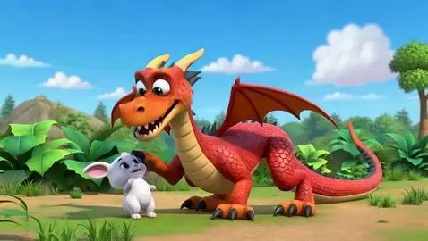 AI Video from prompt: Excited and happy dragon with creature friends p