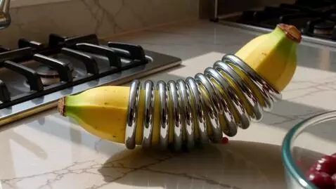 AI Video from prompt: A banana becomes a chrome spring and becomes spr