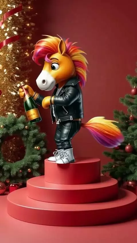 AI Video from prompt: Лошадь танцует и пробка вылетает из шампанского