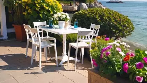 AI Video from prompt: A table in a cozy Greek café, decorated in white