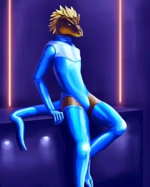 AI Video from prompt: Argonian lizard dude setting posing looks at the