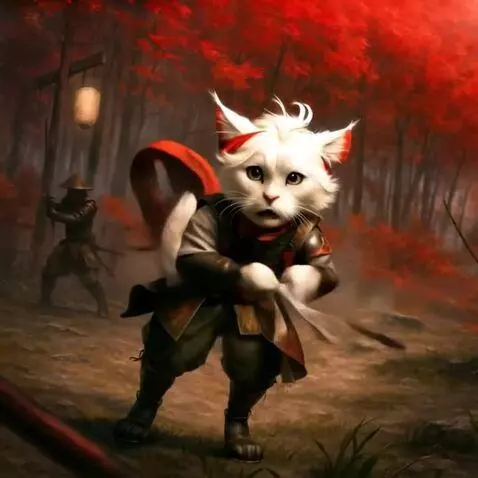 AI Video from prompt: Кот машет мечем и очень серьезен