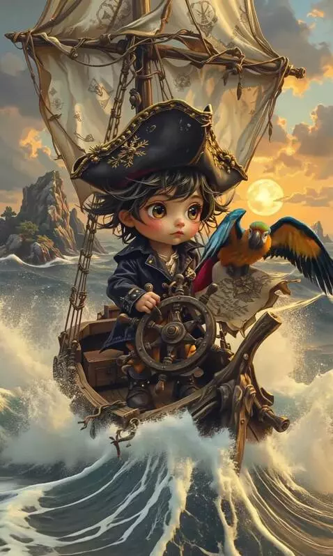 AI Video from prompt: A brave puppet captain on a small ship is sailin