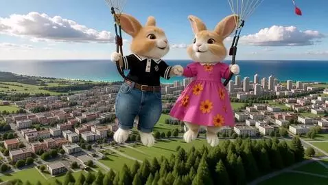 AI Video from prompt: Два милых пушистых зайца на задних лапах он в дж