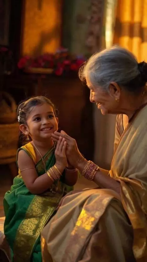 AI Video from prompt: A cute little Indian girl in a green saree with 