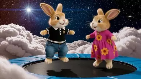 AI Video from prompt: Два милых пушистых зайца на задних лапах он в дж