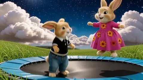 AI Video from prompt: Два милых пушистых зайца на задних лапах он в дж