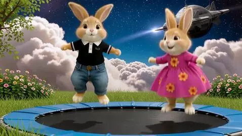 AI Video from prompt: Два милых пушистых зайца на задних лапах он в дж