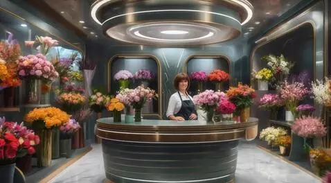 AI Video from prompt: Роскошный цветочный магазин превращается в косми