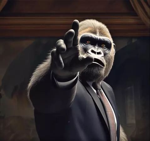 AI Video from prompt: fomo ape choses you and then zoom out and show l