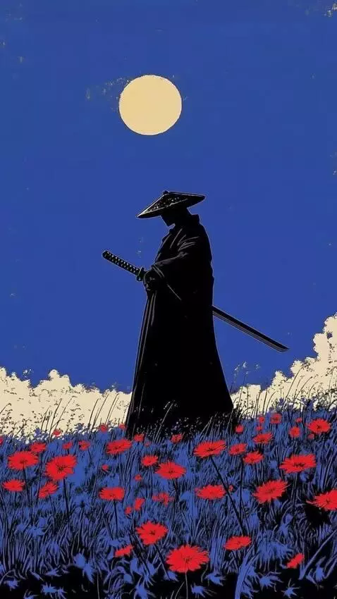 AI Video from prompt: make him swing his sword and put it back into th