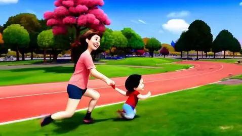 AI Video from prompt: "A mother walks happily holding her child's hand