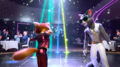AI Video from prompt: “Cartoon-style video of two stylish cats at a gl