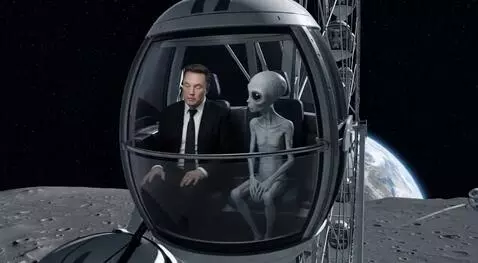 AI Video from prompt: on the moon. Elon Musk is sitting in a booth on 