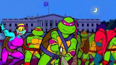 AI Video from prompt: cartoon style scene outside the White House at d