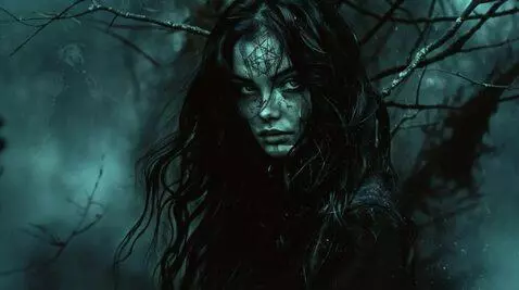 AI Video from prompt: Женщина стоит под ветвями заснеженного дерева ве